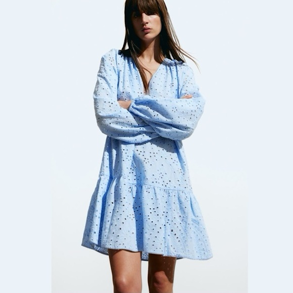 NWT H&M Powder Light Blue Tunic Dress w/ Eyelet Embroidery SOLD OUT ONLINE - Picture 11 of 16